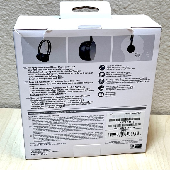 HeadPhones SONY WH-CH400. NIB/New. Black. Wireless Bluetooth. - Picture 8 of 15